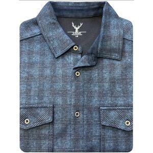 Nicoby Rugged Flannel Overshirt Plaid Navy XL Button Front Cozy Layer EUC